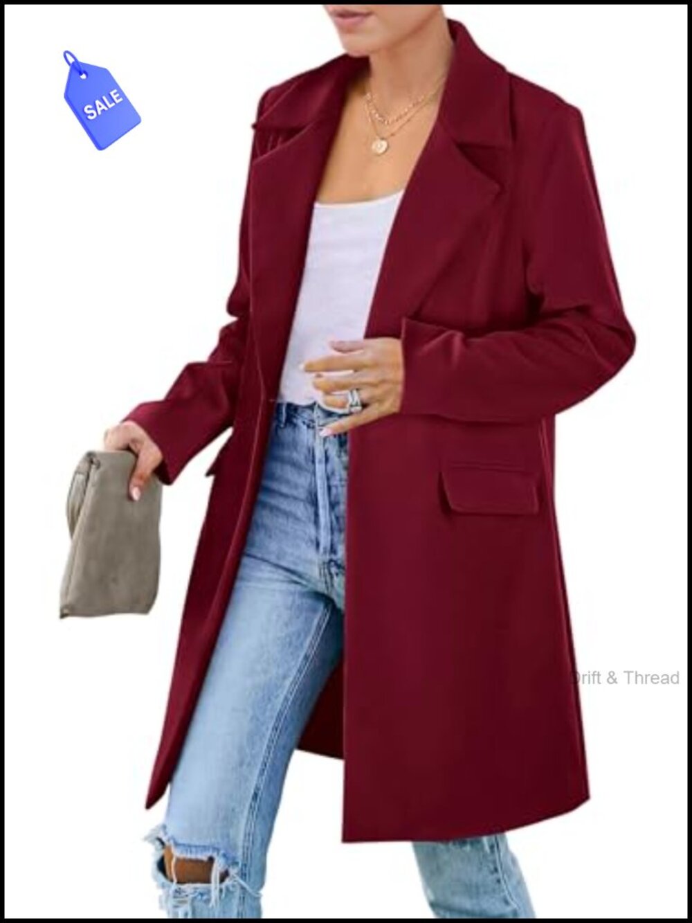 Women's Notch Lapel Long Blazer Jacket Flap Pockets Loose Fit Business Casual